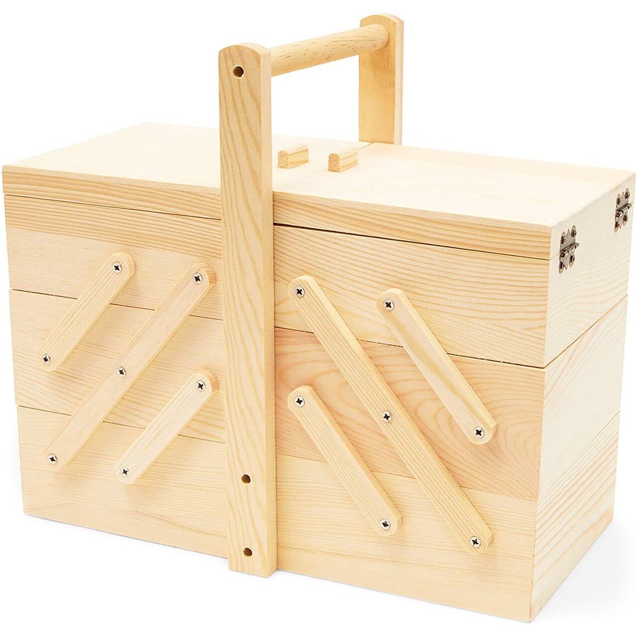 Wooden Sewing Box Organizer for Sewing Supplies with 3 Tier Drawers for Craft Tools, Needles, Pincushions, Art Supplies, Thread Spool Organizer (12.6 x 5.9 x 8.3 Inches)